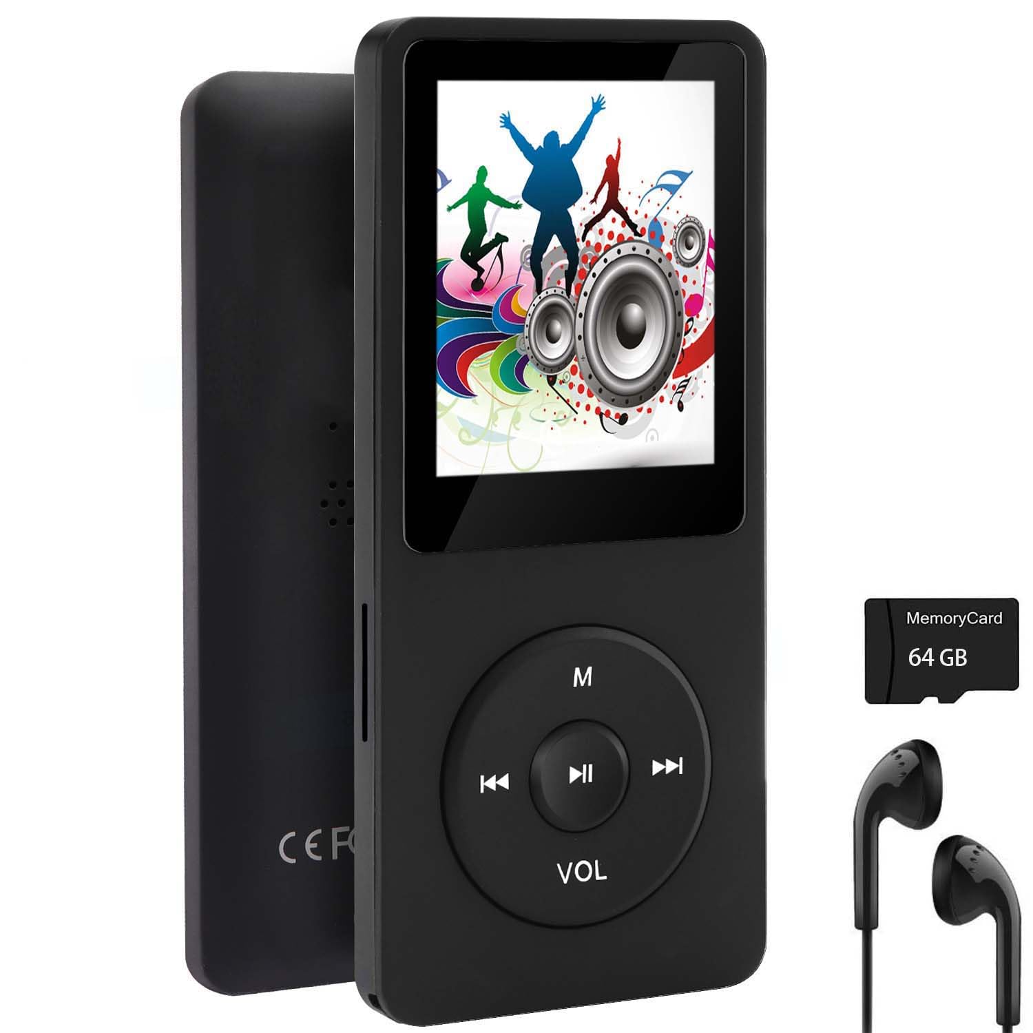 64Gb Mp3 Player With Speaker Earphones Portable Music Player For Kids Support Music/Picture/Video/Voice Recording/E Book Black