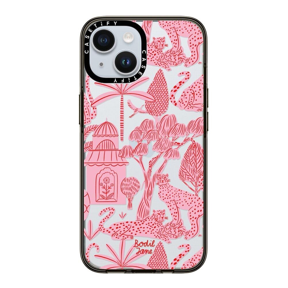 Casetify Compact Case For Iphone 15 [2X Military Grade Drop Tested / 4Ft Drop Protection]   Cheetah Paradise Pink   Clear Black