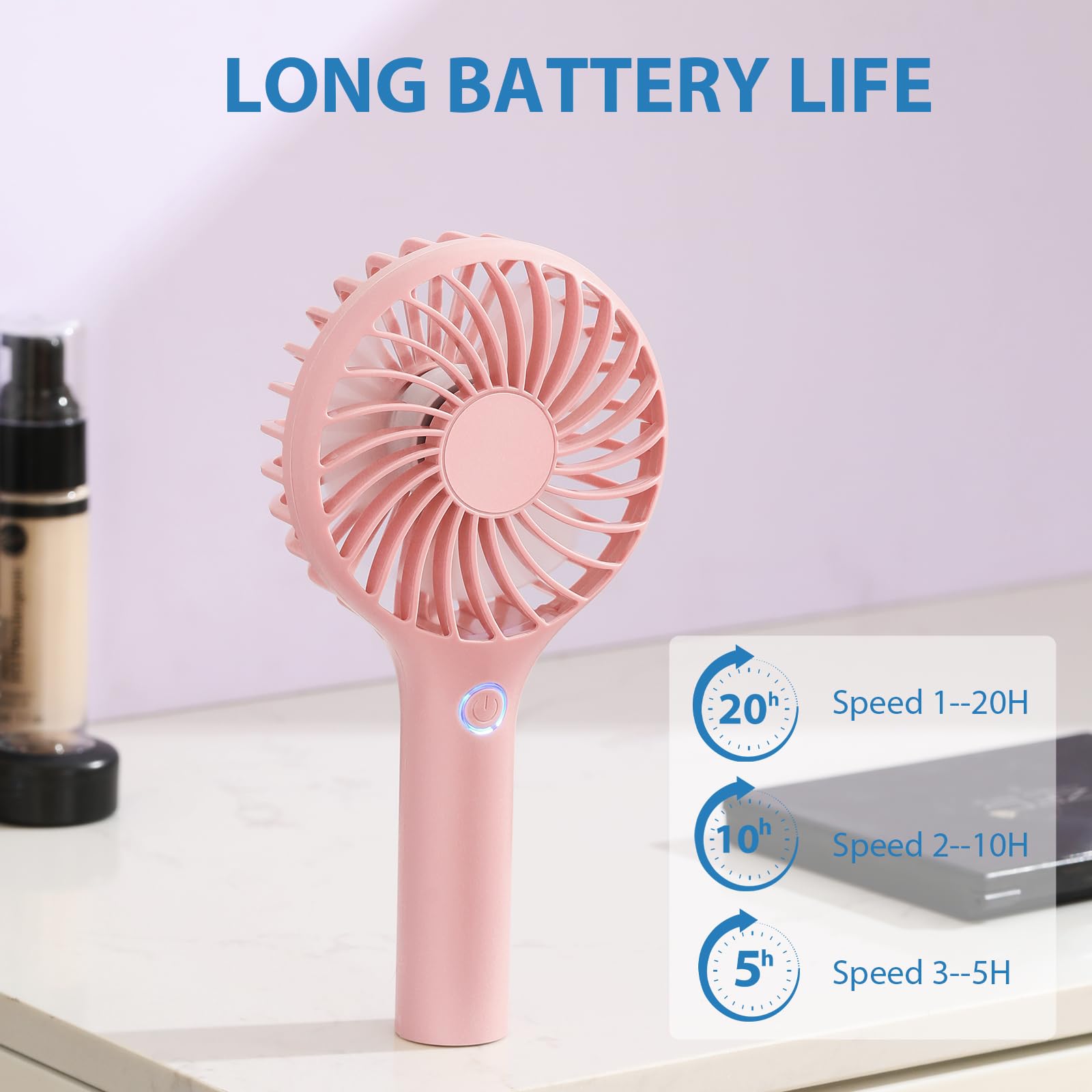 Rjvw Portable Handheld Fan, 3 Speeds Mini Portable Fan, Rechargeable Powerful Hand Fan, Battery Powered Small Personal Lash Fan