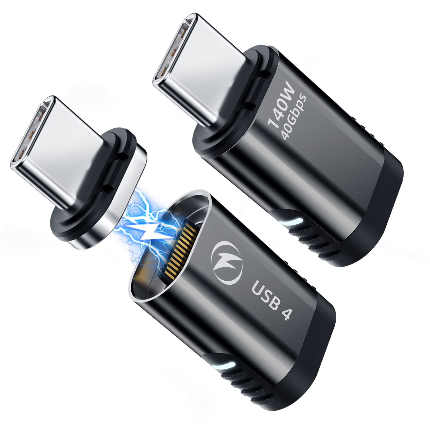 Duhesin Usb C Magnetic Adapter, 2 Pack, 24 Pin Straight With Pd 140W Charge Usb4 40Gbps Data Transfer 8K 60Hz Video For Thunderbolt 3/4, Macbook Pro/Air And More Type C Devices