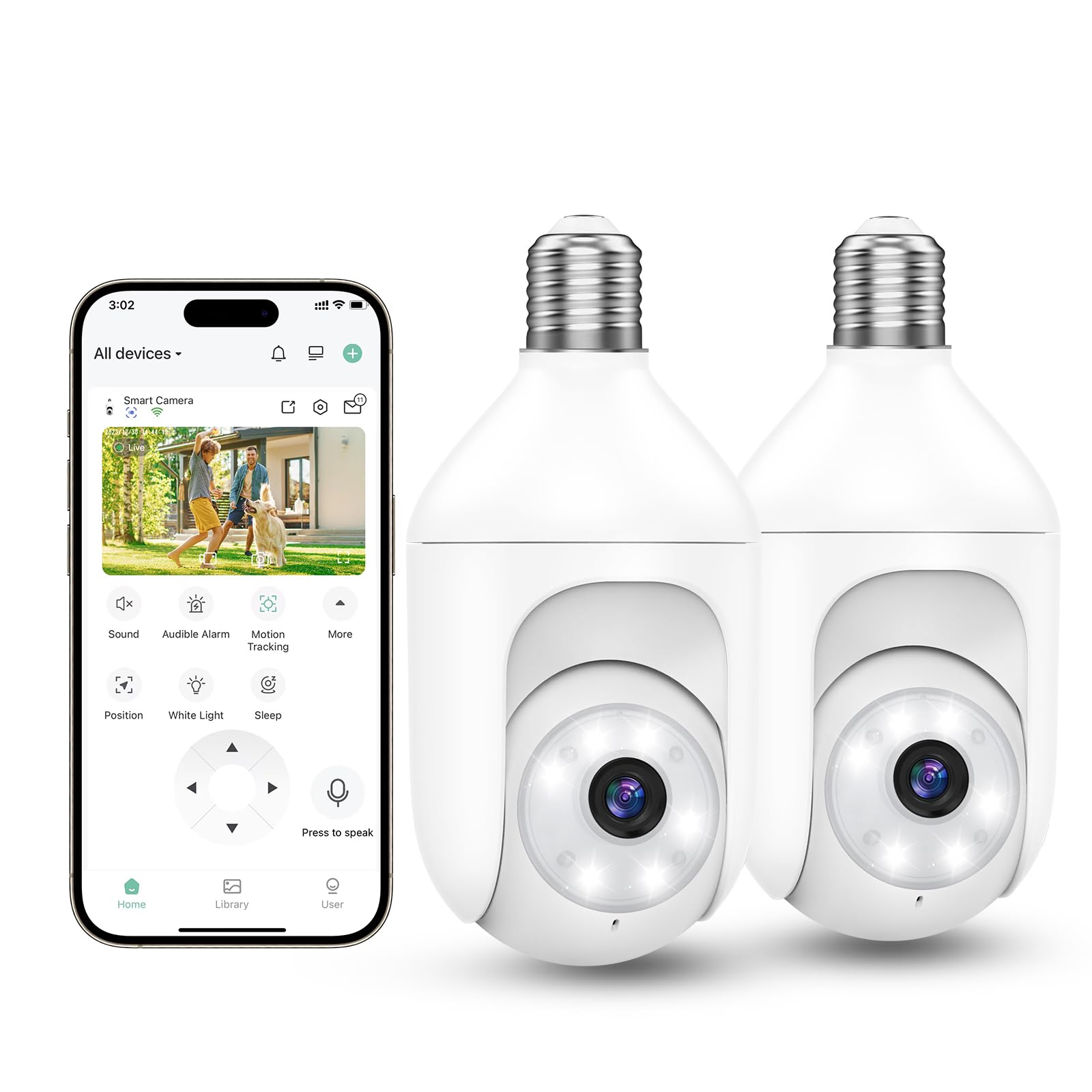 Recacam 2Packs 2K Bulb Security Cameras Wireless Outdoor Indoor, 2.4Ghz Wifi Cameras For Home Security With Spotlight, Color Nig