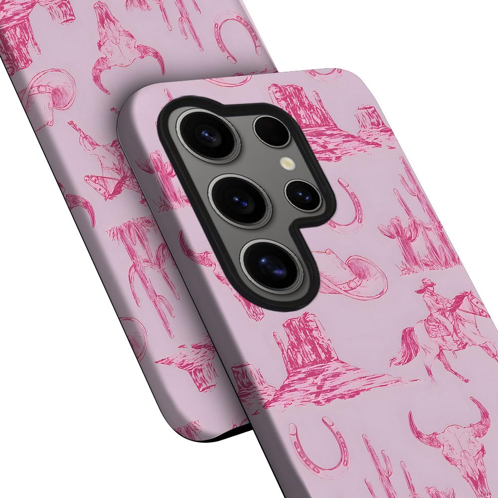 Tnxee Case For Samsung Galaxy S23 Ultra,Pink Hat Horse Western Cowboy Phone Case Drop Resistant Frosted 2 In 1 Solid Dual-Layer