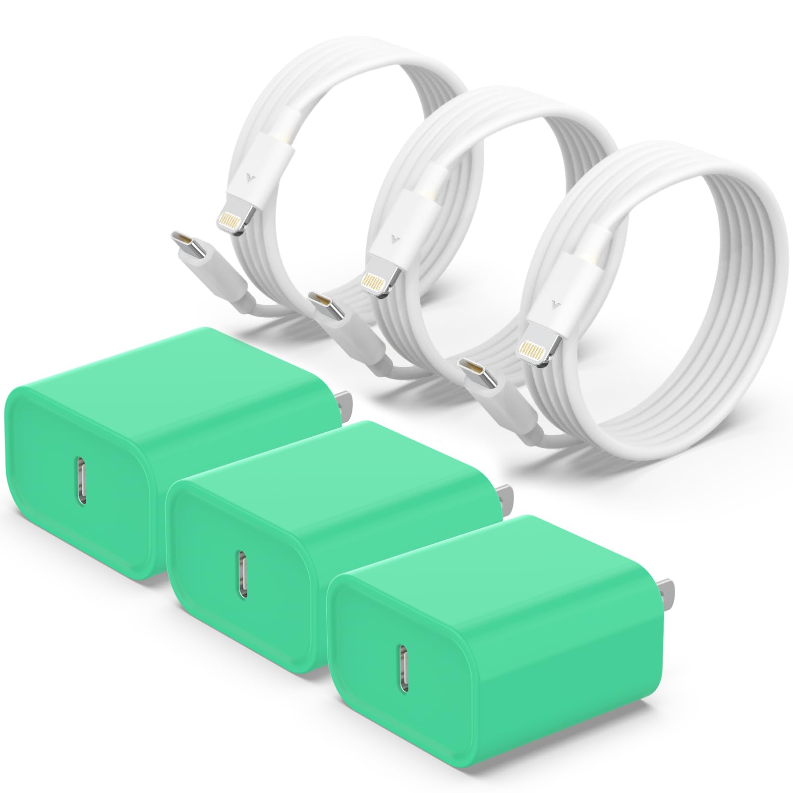 [Mfi Certified] 3 Pack For Iphone 14 13 Fast Charger, 20W Pd Usb C Wall Charger Adapter With 3 Pack 6Ft Type C To Lightning Cabl