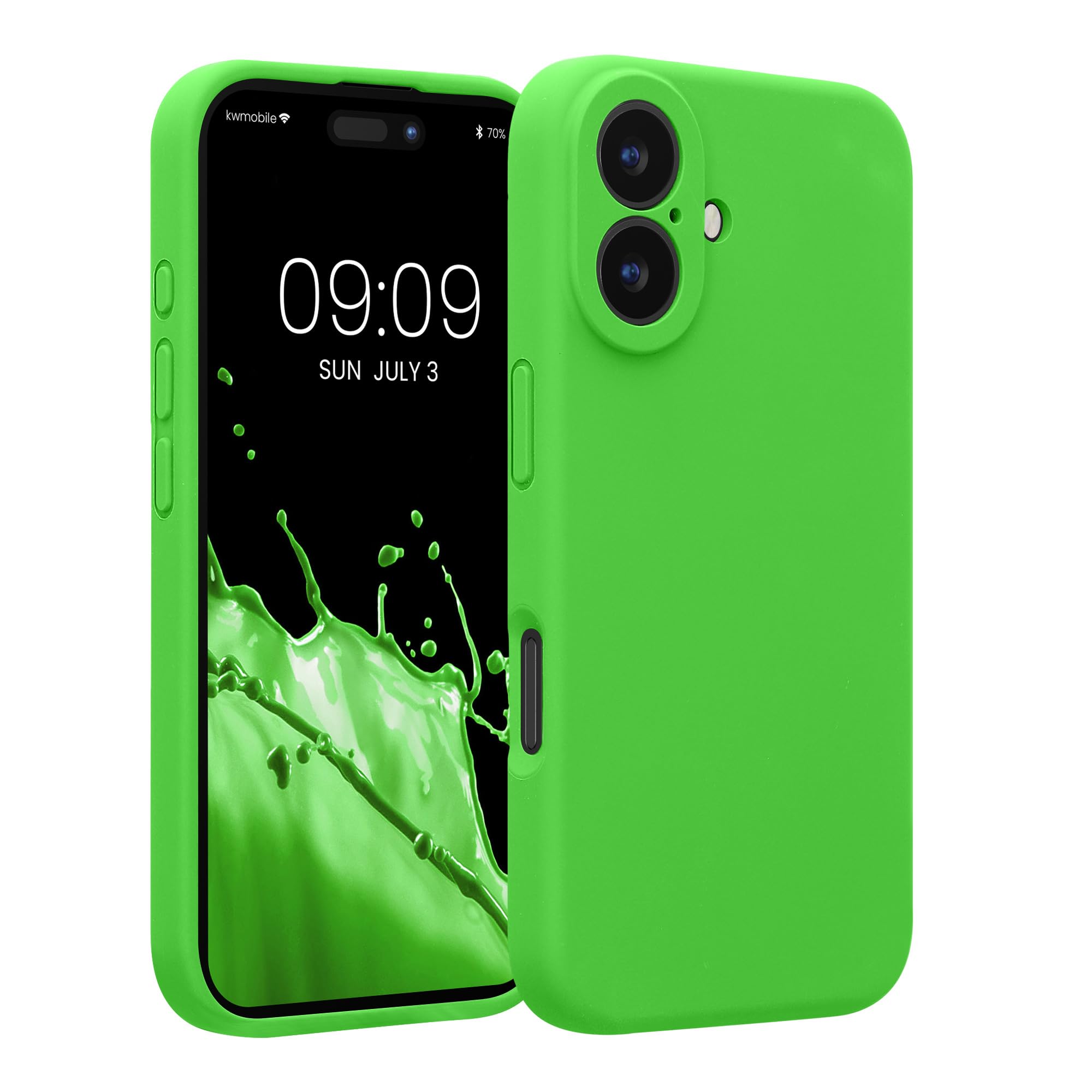 kwmobile Case Compatible with Apple iPhone 16 Case - Slim TPU Silicone Phone Cover - Soft Touch Finish - Lime Green