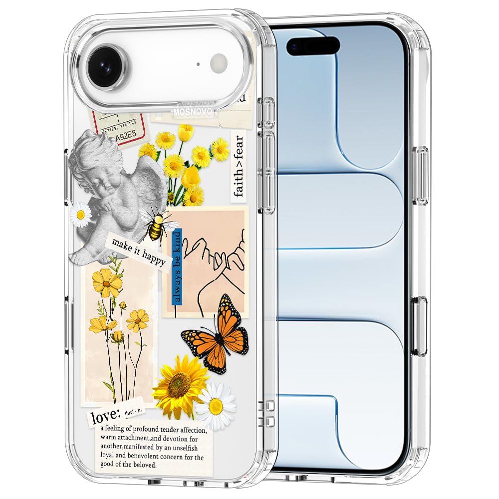 MOSNOVO for iPhone Air Case | Military Grade 6.6ft Drop Tested | Camera Control | Clear with Vintage Collage Art Design