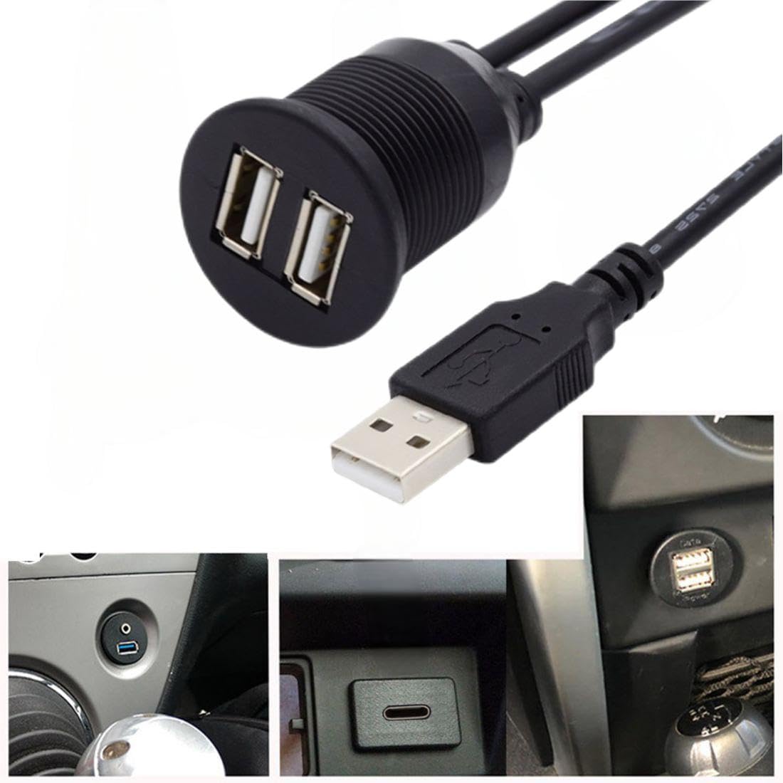 Chenyang Usb 2.0 Flush Mount 1 Male To 2 Female Extension Cable For Car Dashboard Panel Mount Waterproof Dustproof