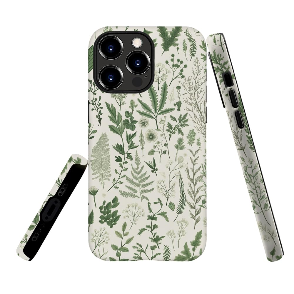 kiritfox Case Compatible with iPhone 16 Pro,Hybrid 2-Layer Hard Shell,Shockproof Soft for Girl Women,Vintage Sage Green Floral P