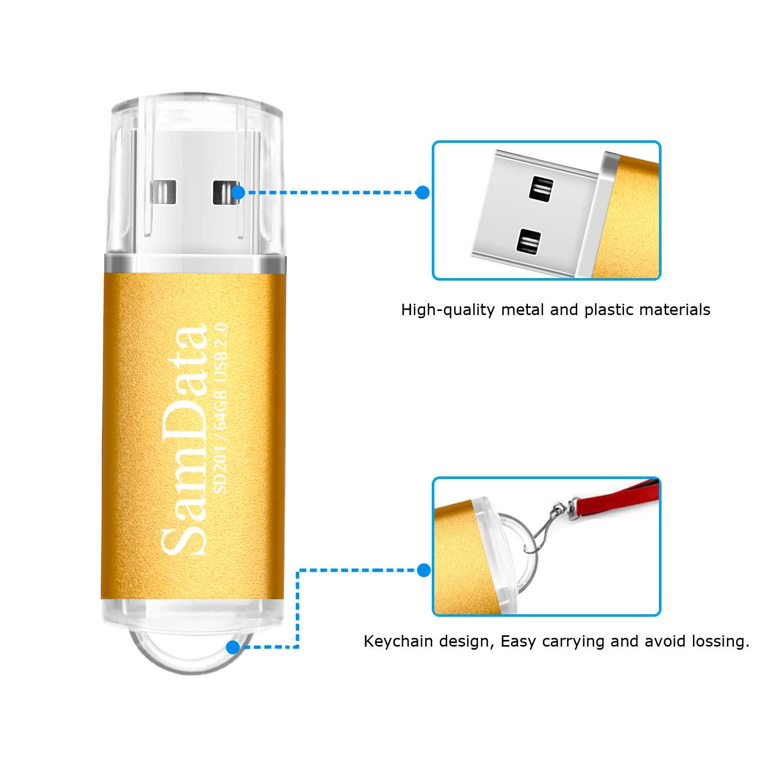 Samdata 2 Pack 64Gb Usb Flash Drives Usb 2.0 Thumb Drives Memory Stick Jump Drive Zip Drive, 2 Colors: Black Gold