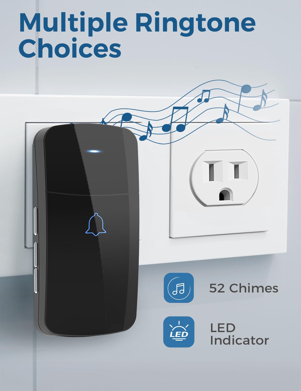 Avantek Wireless Doorbell D 3C, 1300 Ft Long Range Door Chime Kit, 52 Melodies, Up To 115Db Volume And Led Flash With 2 Plug In