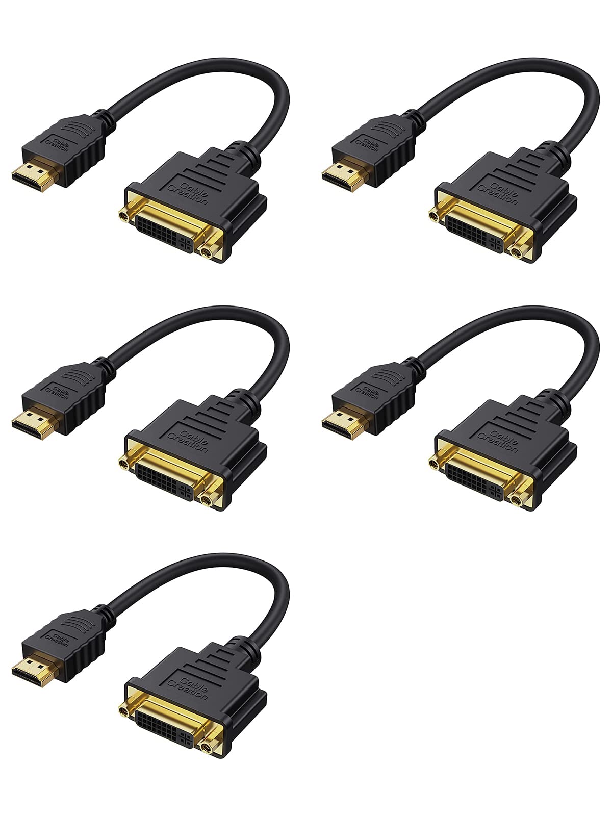 Cablecreation Hdmi Male To Dvi Female 0.5Ft [5 Pack], Bi Directional Hdmi Male To Dvi I (24+5) Female Adapter, For Pc, Tv, Tv Bo