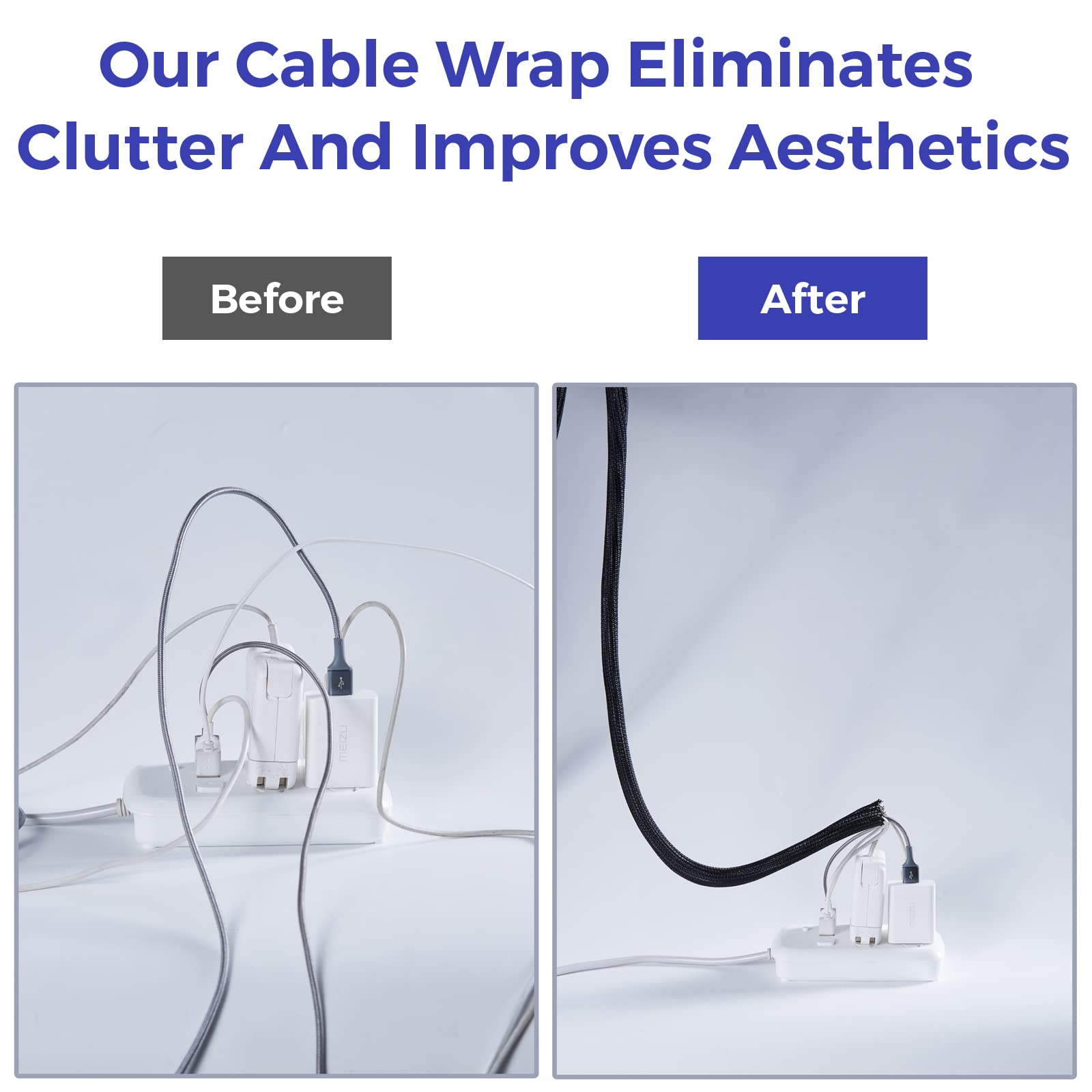 Cable Management Sleeves 1In   2 Pack 4.1Ft Split Braided Cable Sleeve Black, Hard Pe Cord Protectors From Pets, Wire Organizers