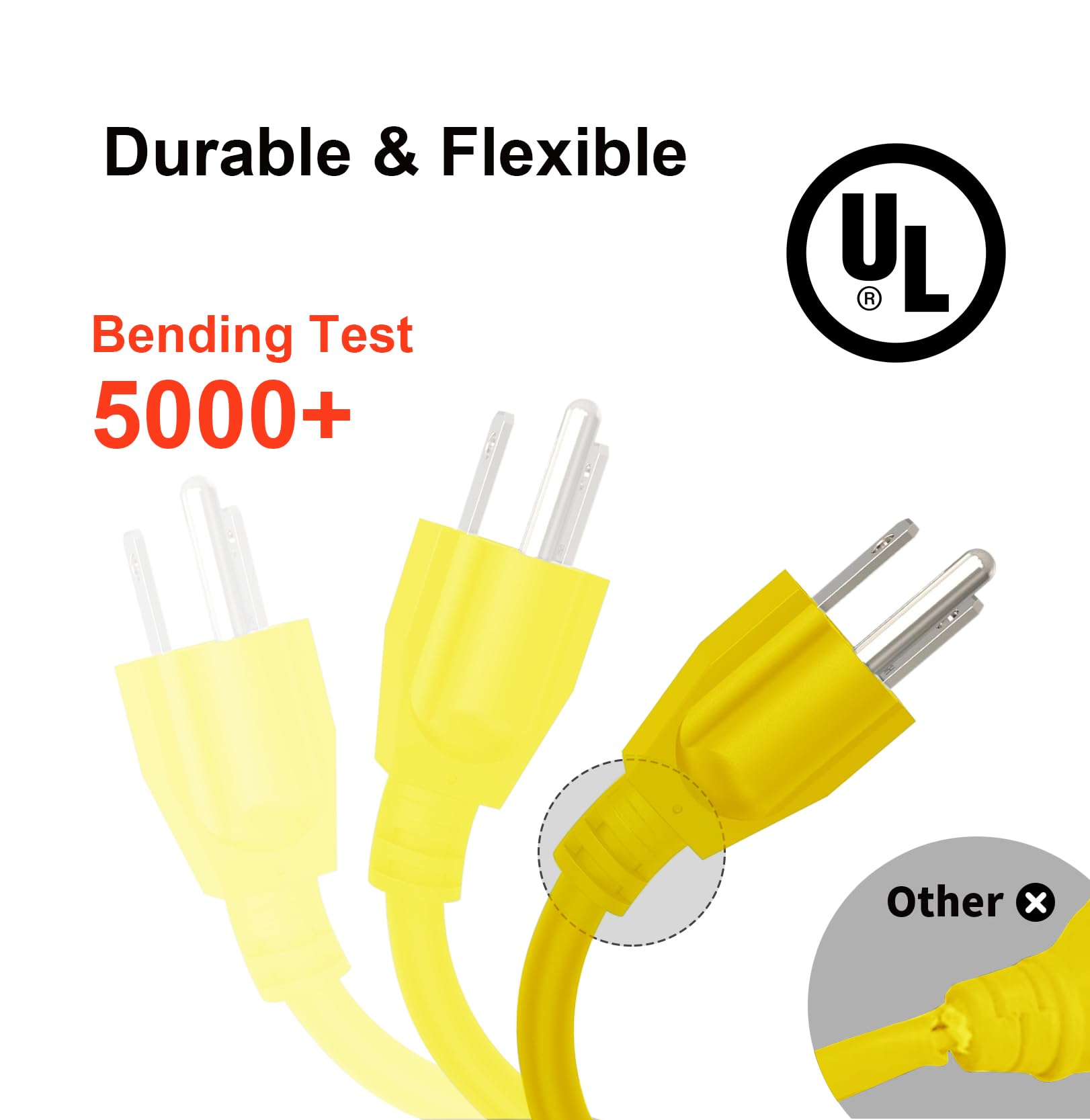 Outdoor Extension Cord Waterproof 100 Ft, Yellow 14/3 Sjtw Heavy Duty, Flexible 100% Copper 3 Prong Extension Cord For Lawn, Gar