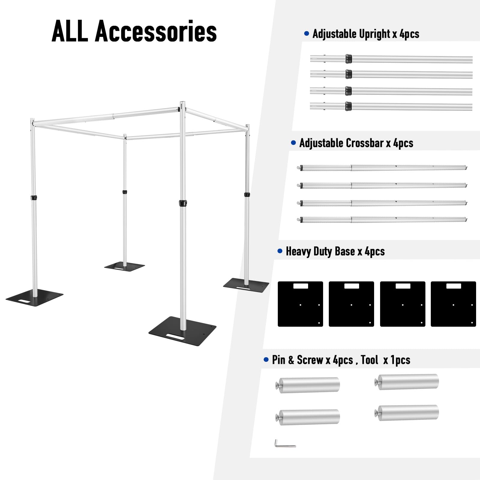 Hecis Portable Backdrop Stand With Crossbar, Adjustable Pipe And Drape Backdrop Kit For Event, Party, Trade Shows And Wedding De