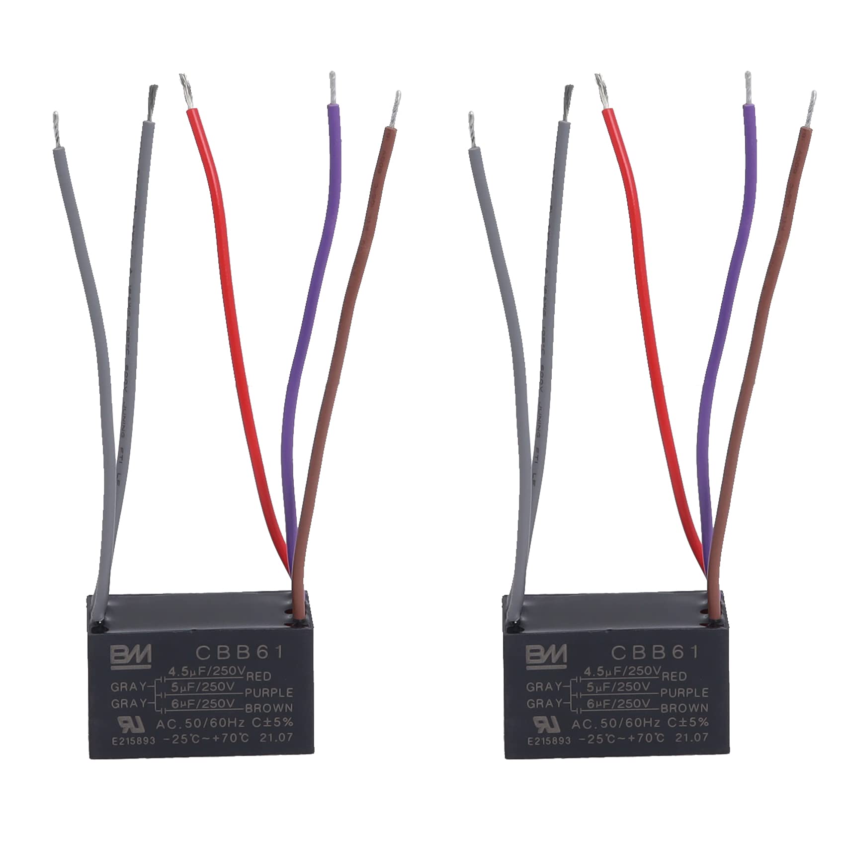 Podoy Ceiling Fan Capacitor 5 Wire For Compatible With Bm Cbb61 250Vac 4.5Uf+5Uf+6Uf 50/60Hz (2 Pack)