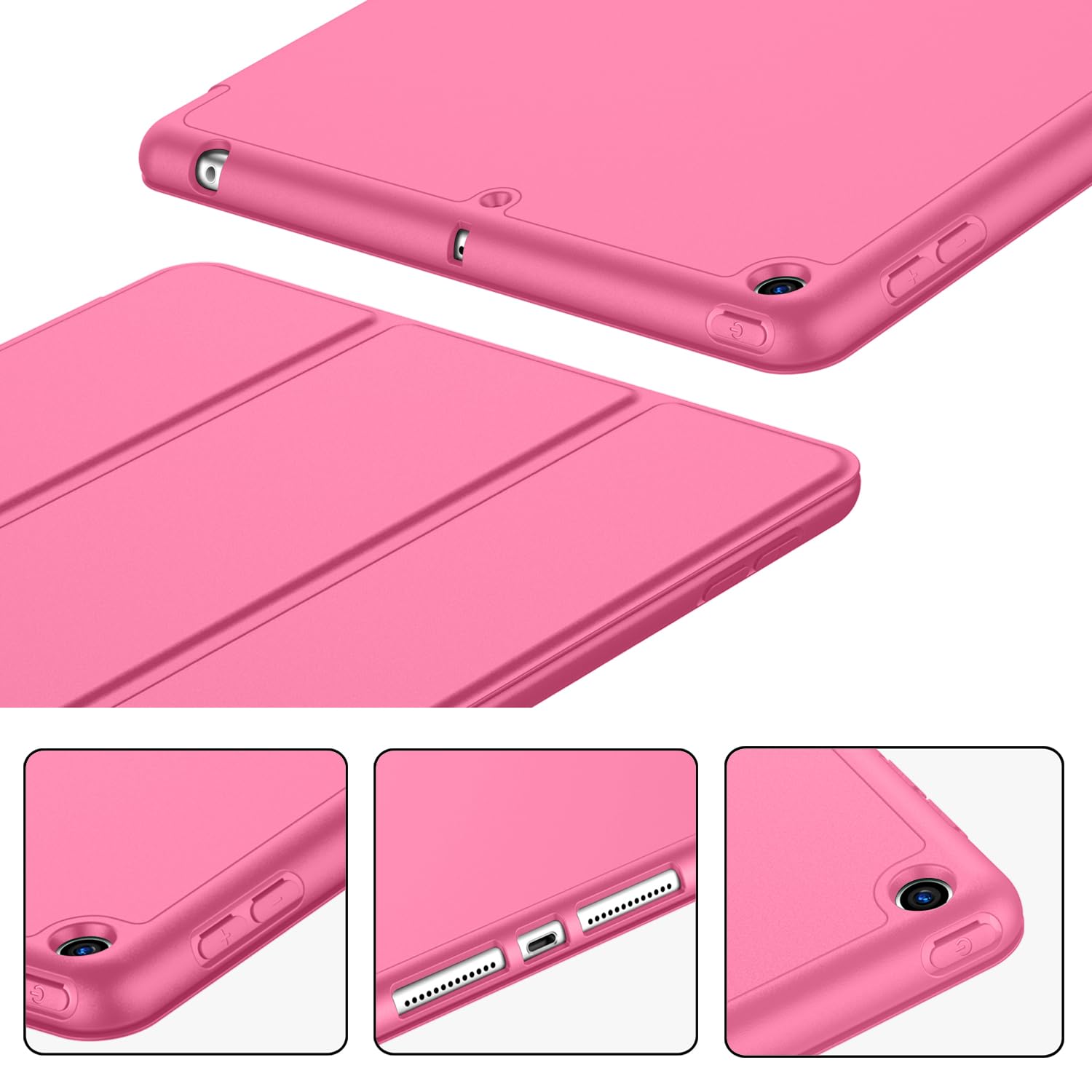 Imieet Ipad 9Th Generation Case 2021/Ipad 8Th Generation Case 2020 10.2 Inch With Pencil Holder, Ipad 7Th Gen 2019 Case With Soft Baby Skin Silicone Back, Auto Wake/Sleep Cover (Peach Red)