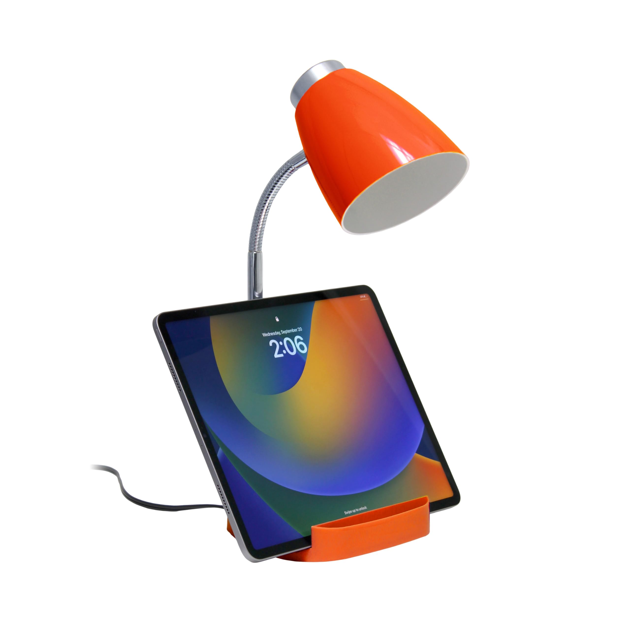 Simple Designs Ld1002 Org Gooseneck Organizer Desk Lamp With Ipad Tablet Stand Book Holder, Orange (Pack Of 6)