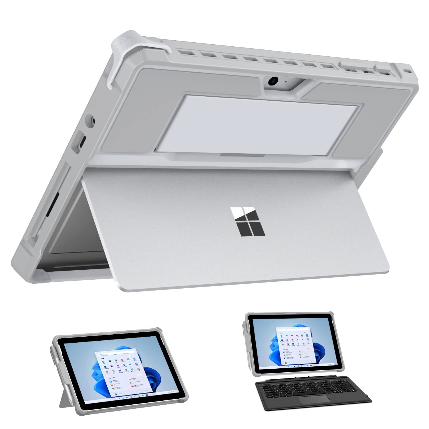 MoKo Case Fit Microsoft Surface Go 4 /Surface Go 3 / Surface Go 2 / Surface Go Case, All in One Protective Cover Case with Pen Holder Hand Strap, Compatible with Type Cover Keyboard, Sliver Gray