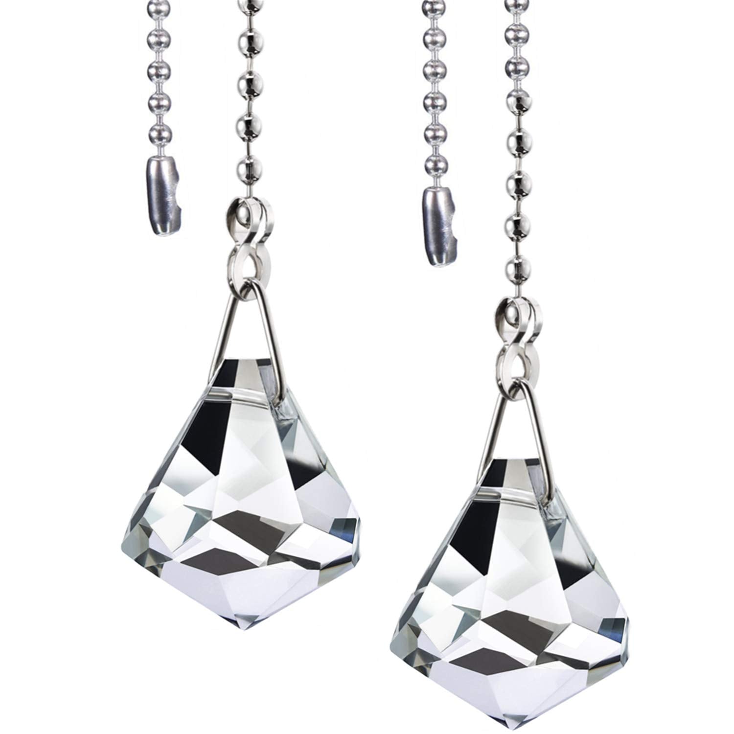 Hestya 2 Sets Clear Crystal Pull Chain Extension With Connector For Ceiling Light Fan Chain, 1 Meter Length Each (Style D)