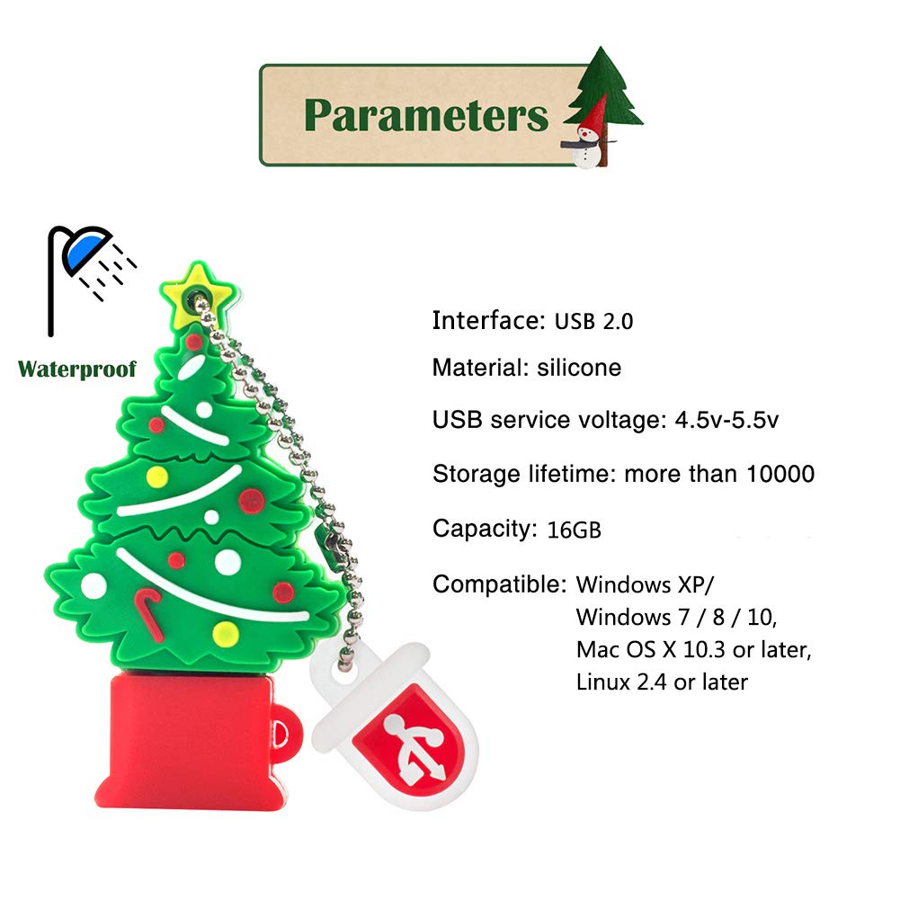 Christmas Usb Flash Drive 16Gb (5 Pack) New Year Gifts For Family And Friends, Borlterclamp Memory Stick Of Santa Claus Christmas Tree Snowman Patterns Cute Thumb Drive
