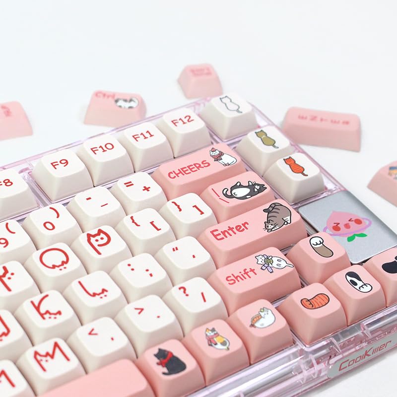 Ilycheegami Pbt Xda Pink Meow Meow Cartoon Cats Keycaps Set For Girl Boys Custom Keyboard For Gateron Kailh Cherry Mx Switches A