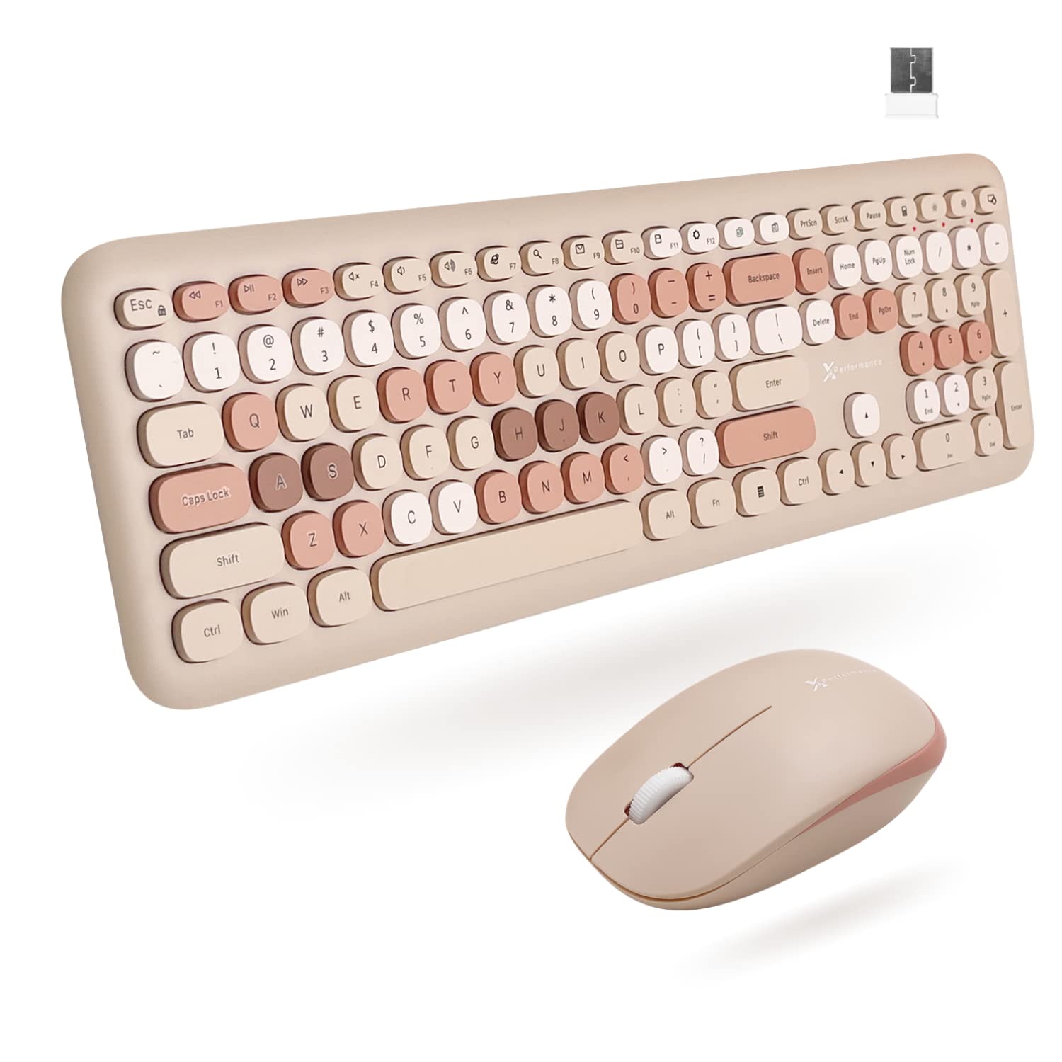 X9 Colorful Keyboard And Mouse Wireless   2.4G Retro Wireless Keyboard And Mouse Combo   Aesthetic And Bubble Keys   Cute Typewriter Keyboard And Mouse For Computer Pc Laptop Windows & Chrome (Brown)