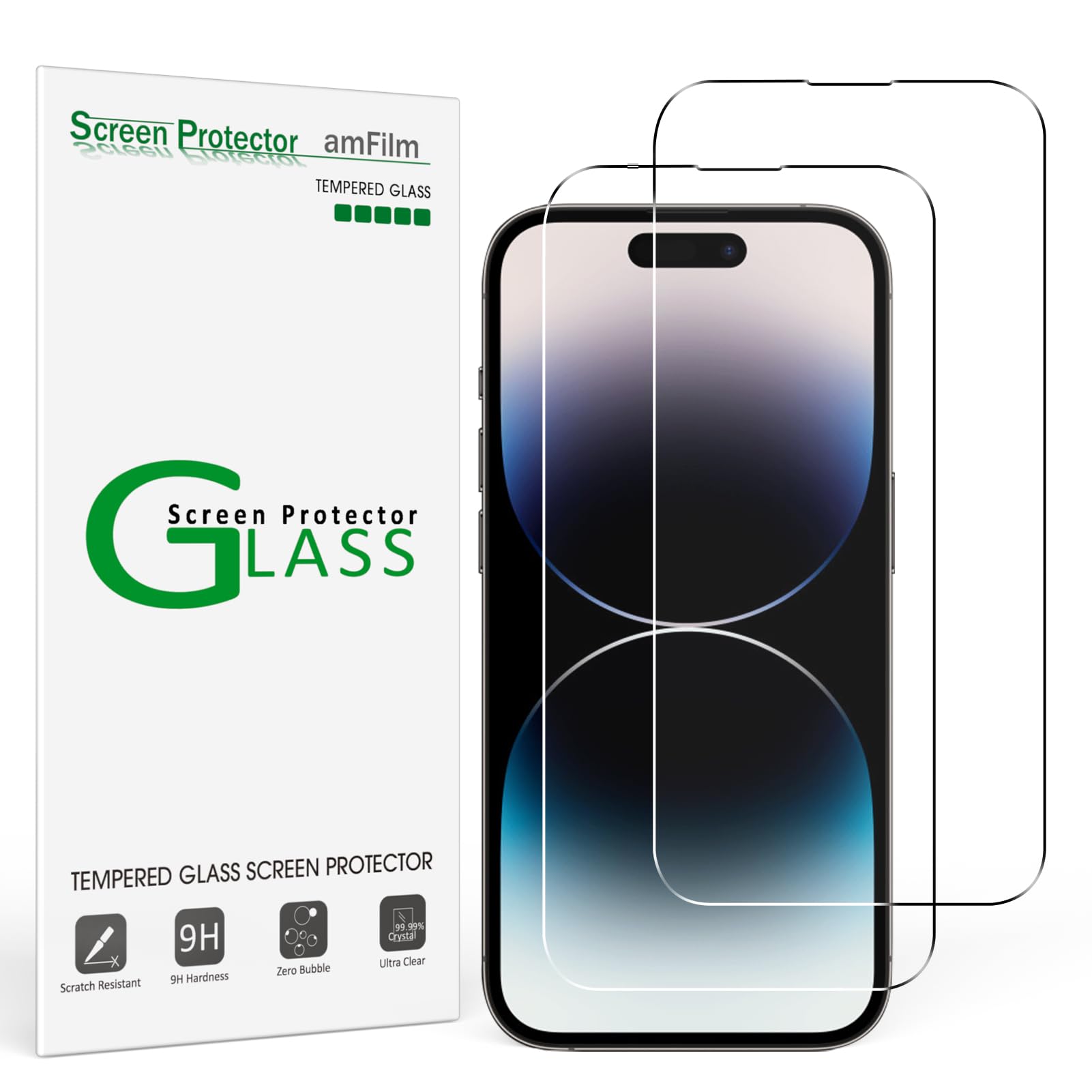 Amfilm Essential Screen Protector For Iphone 14 Pro Max 6.7'', Premium 9H+ Tempered Glass, Anti Scratch, Hd Clear And Touch Sens