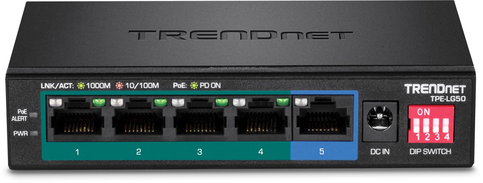 Trendnet 5-Port Gigabit Long Range Poe+ Switch, 4 X Gigabit Poe+ Ports, 1 X Gigabit Port, 32W Poe Budget, 10Gbps Switching Capac
