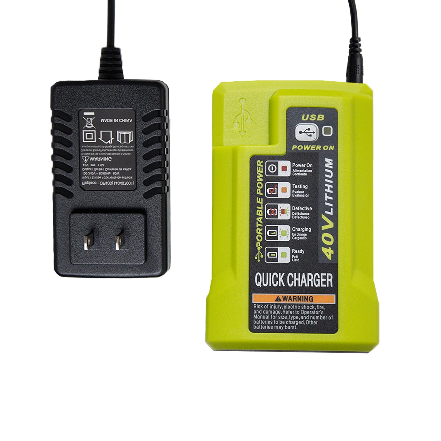 OP403 USB Port Battery Charger Replacement for Ryobi 40 Volt Battery Charger P401A OP403 OP403A OP404A OP400 OP401 OP400A OP406A