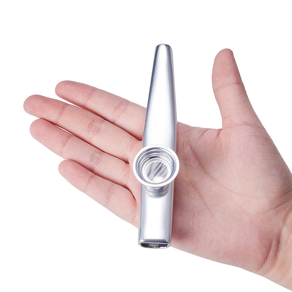Wandic Kazoo Flute With 3 Pcs Kazoo Flute Diaphragms, Silver Metal Aluminum Alloy Kazoo Flute Musical Instruments, Good Companio