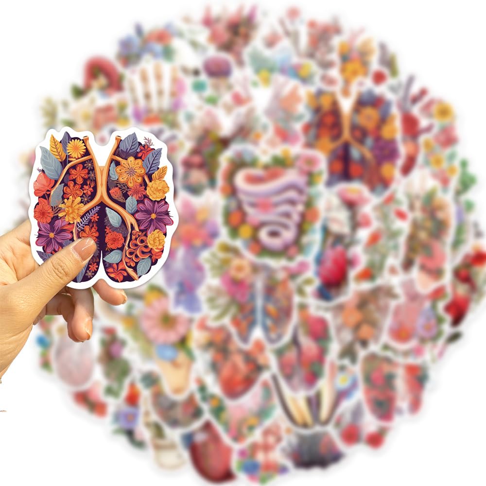 Human Body Organs Floral Stickers   50Pcs Waterproof Vinyl Anatomy Medical Nurse Stickers For Water Bottles,Laptop,Computer,Refr