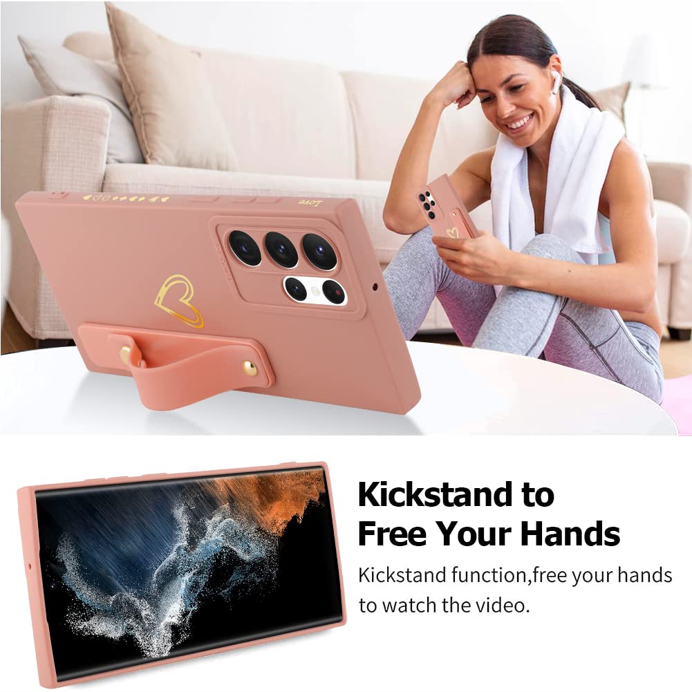 Fiyart Designed For Galaxy S22 Ultra Case With Phone Stand Holder Cute Love Hearts Pattern Slim Protective Camera Protection Cov