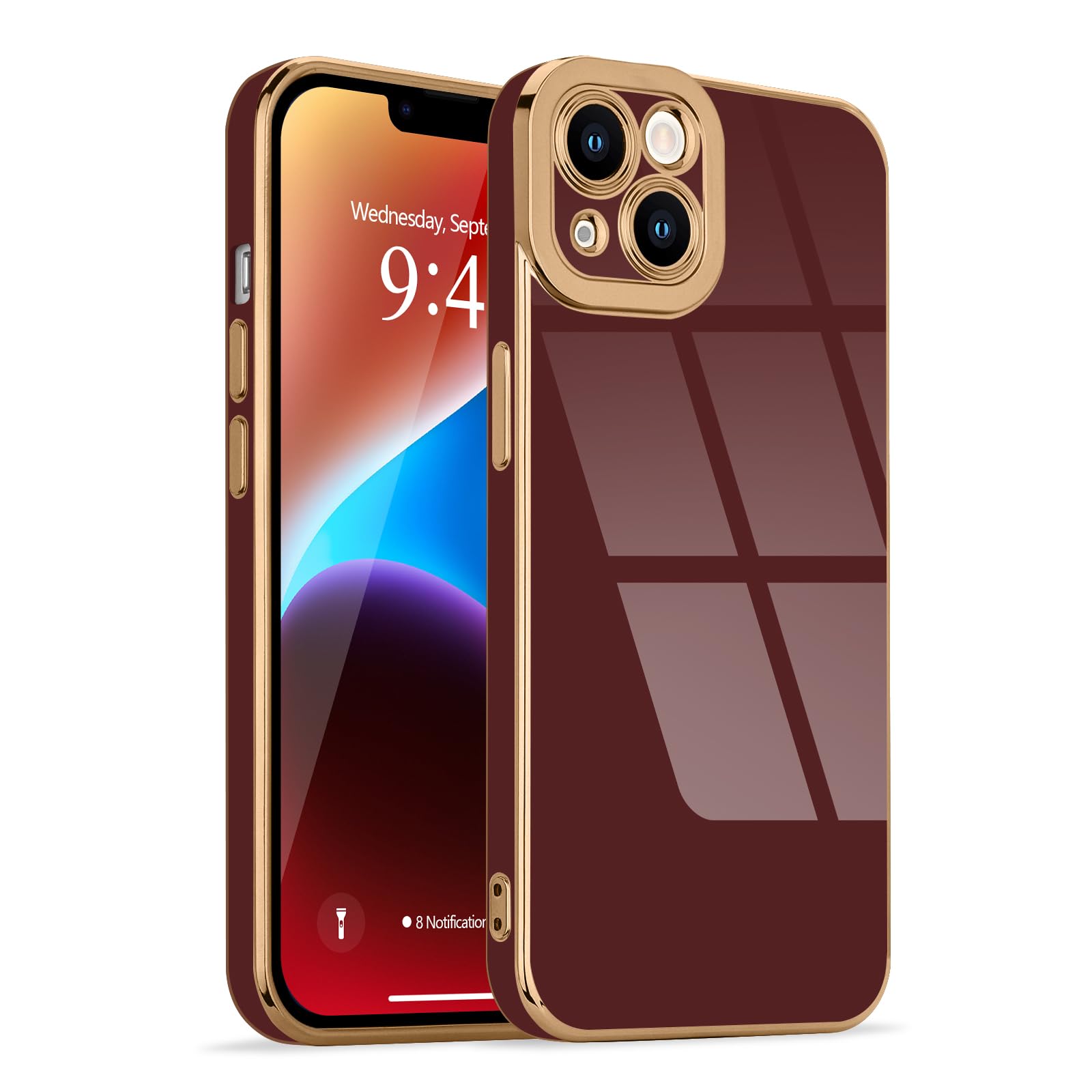 Lafunda Designed For Iphone 14 Case Cute, Luxury Plating Case For Women Girls Elegant Gold Edge Soft Tpu Bumper Cover With Camer