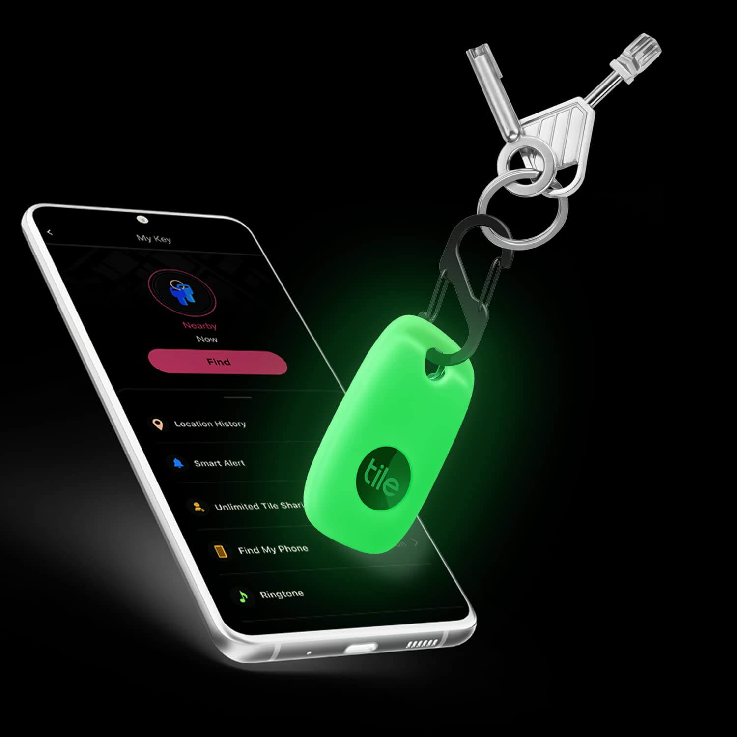 Geiomoo Silicone Case Compatible With Tile Pro 2022, Protective Cover With Carabiner (Luminous Green)