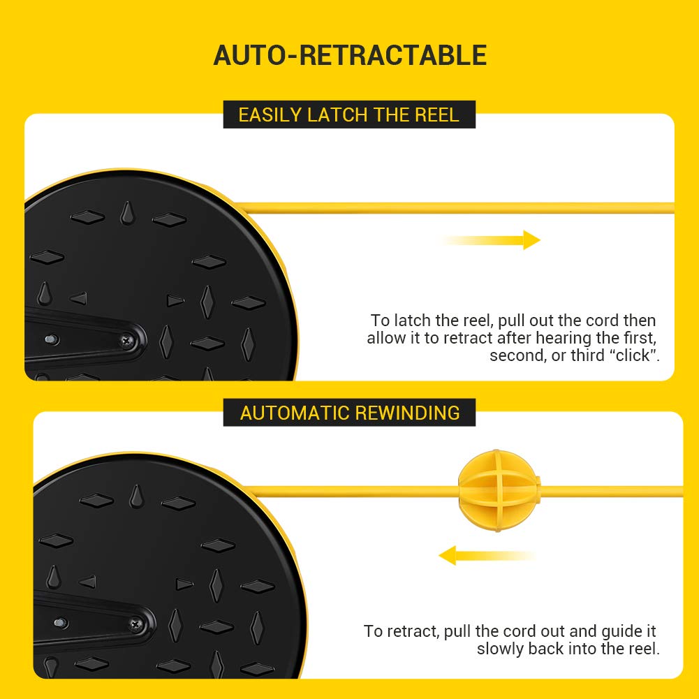 Dewenwils 30 Ft Retractable Extension Cord Reel, Ceiling/Wall Mount 16/3 Gauge Sjtw Power Cord With 3 Electrical Outlets Pigtail