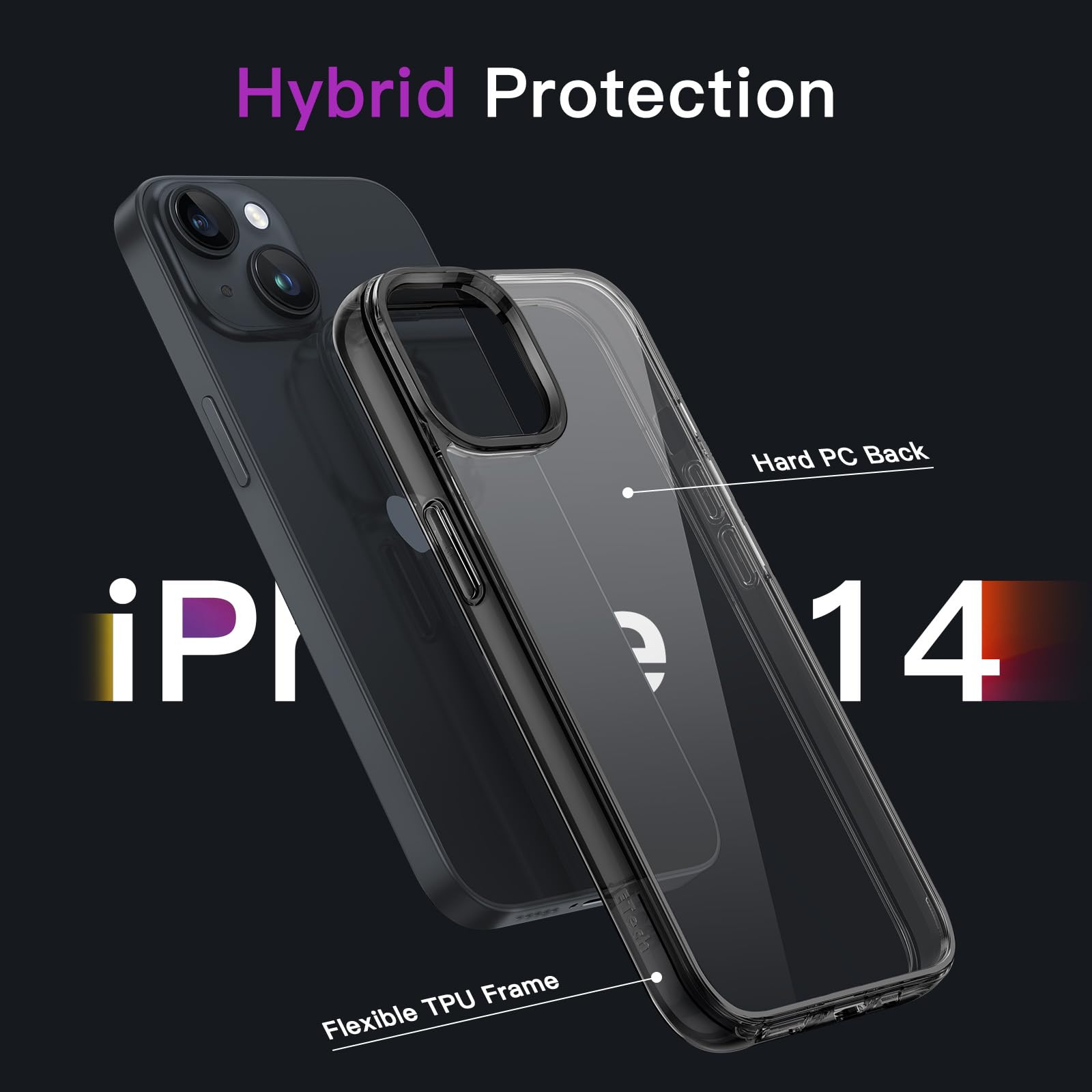 Jetech Case For Iphone 14 6.1-Inch, Non-Yellowing Shockproof Phone Bumper Cover, Anti-Scratch Clear Back (Black)