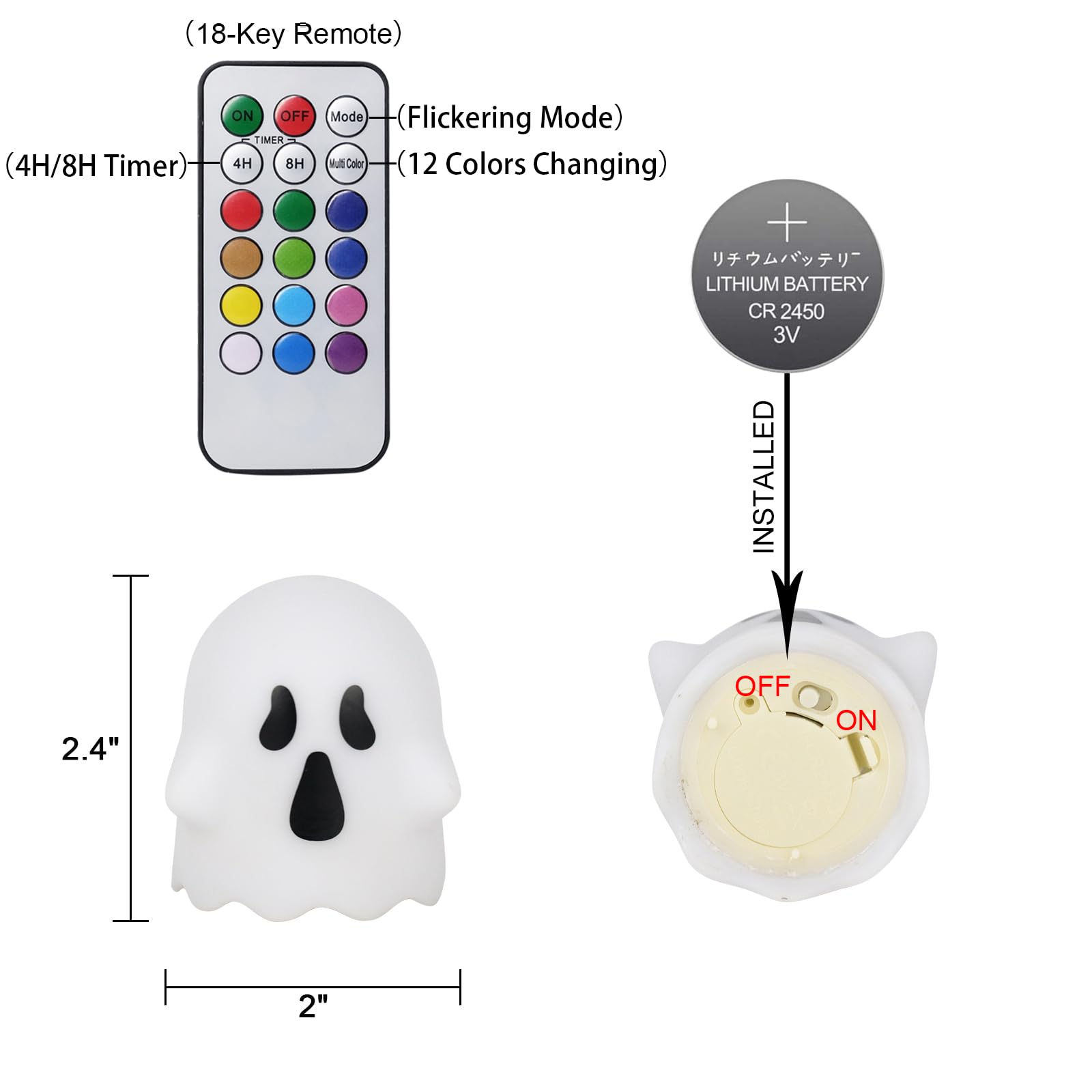Lasumora Ghost Halloween Decorations Flameless Candles With Remote Timer, 6 Pack Grimace Ghost Candles Tea Lights Battery Operat