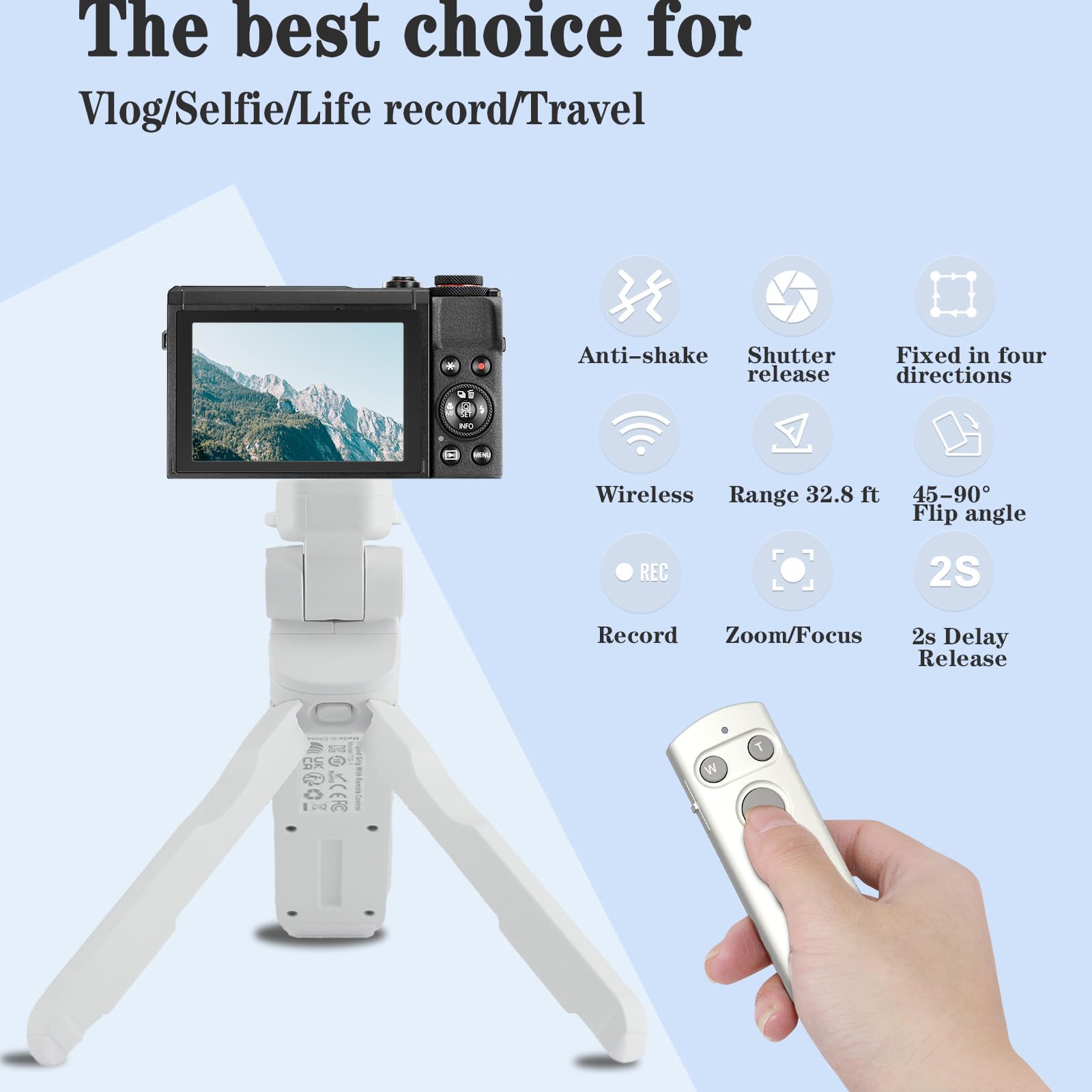 Wireless Camera Remote Control Shooting Grip And Tripod (White) With Shutter Release For Canon Eos Rebel Sl3, T7I, T8I, 90D, M50