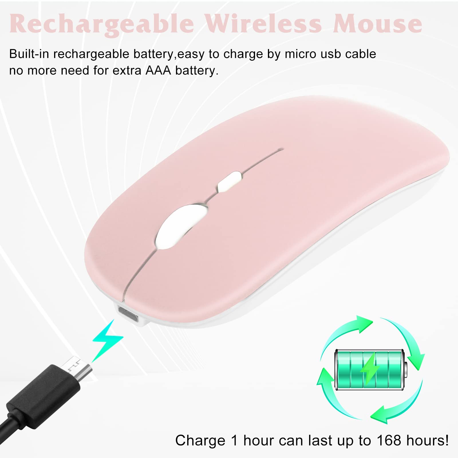 Urbanx 2.4Ghz & Bluetooth Mouse,Rechargeable Wireless Mouse For Samsung Galaxy Tab S8+ S8 S7+ S7 Fe S6 S5E Bluetooth Wireless Mouse For Laptop/Pc/Mac/Ipad Pro/Computer/Tablet/Android Flamingo Pink