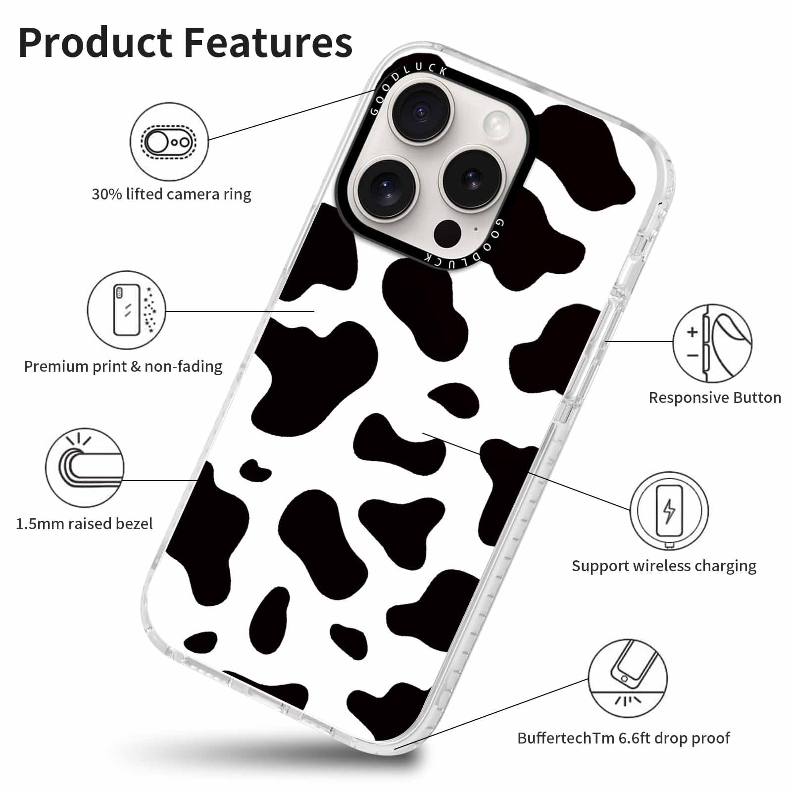Rumdey 2 Pack Cute Clear Cow Phone Case For Iphone 16 Pro 6.3 Inch, Aesthetic Trendy Soft Slim Fashion Protective Shockproof Tpu