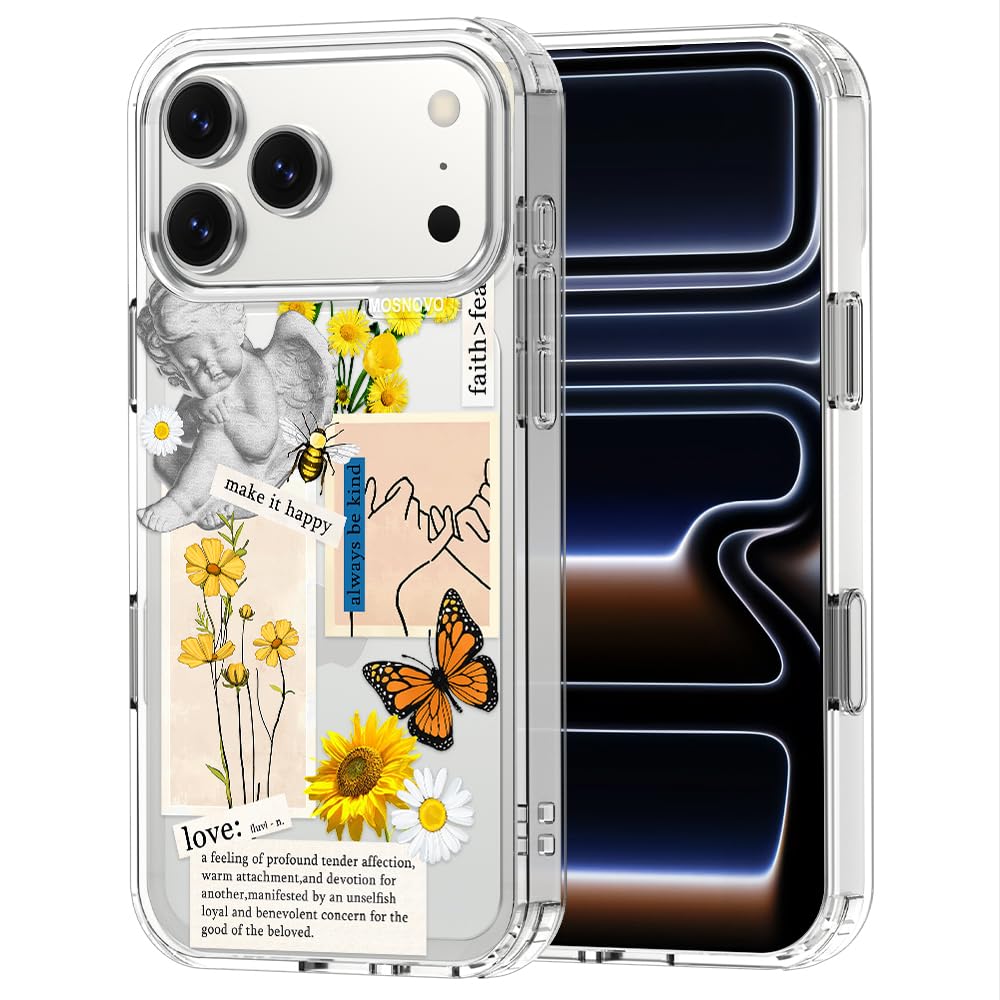 MOSNOVO for iPhone 17 Pro Max Case | Military Grade 6.6ft Drop Tested | Camera Control | Clear with Vintage Collage Art Design