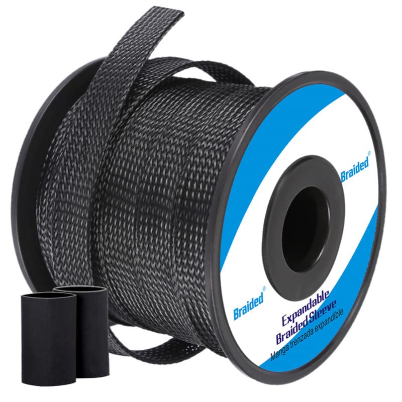 Braided Pet Expandable Wire Loom 100Ft   1/8 Inch, Braided Wire Sleeving Mesh Cable Management With 2 Heat Shrinkable Tubes, Bra
