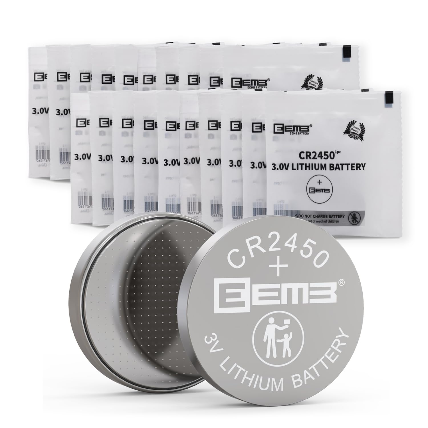 Eemb 20 Pack Cr2450 Battery 3V Lithium Battery 2450 Button Coin Cell Batteries Dl2450?Ecr2450?Br2450 For Watch Tea Lights Votive