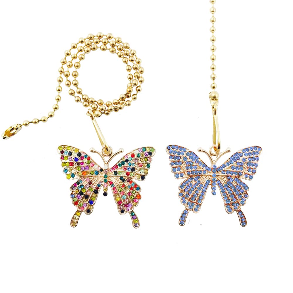 Wayilea Ceiling Fan Extension Chain, Decorative Crystal Rhinestone Butterfly Ornaments Pendant, Light Lamp Chain Pull Extender S