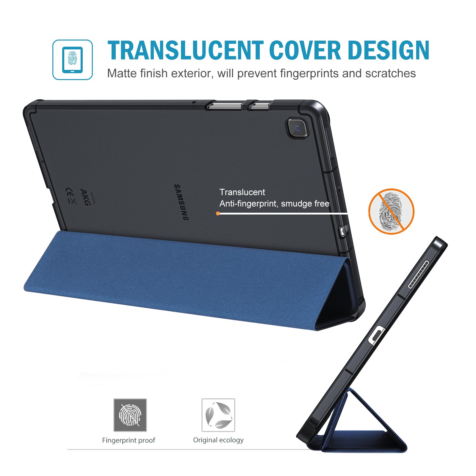 Procase Cover For Galaxy Tab S6 Lite 10.4 Case 2024 2022 2020 With S Pen Holder(Sm P620/P625/P613/P619/P615/P610), Trifold Stand Folio Soft Tpu Translucent Back Cover Support Auto Wake/Sleep  Darkblue