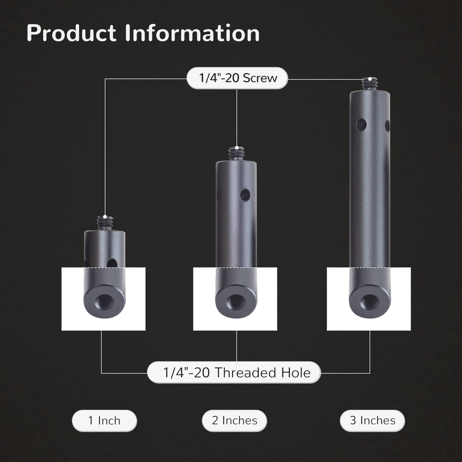 Nitze 15Mm Rod With 1/4� Screw 1 Inch/2 Inches/3 Inches (3 Pcs) Aluminum Alloy 15Mm Rods Wtih 1/4' Male To Female Threads   R15 1/4 Kit