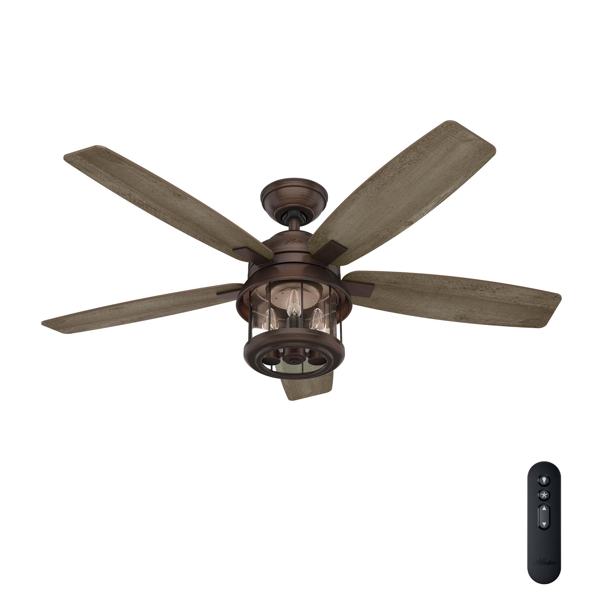 Hunter 52 inch Outdoor or Indoor Ceiling Fan with LED Lights and Remote Control - Standard Mount Ceiling Fan, 5 Blades, For Pati