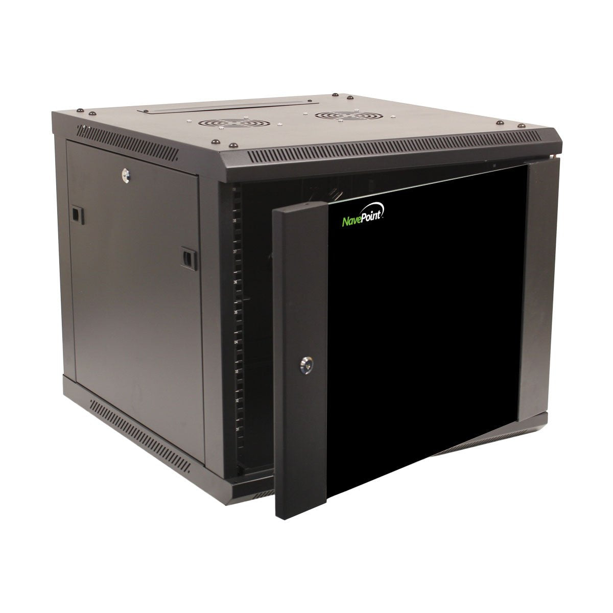 Navepoint 9U Server Cabinet Wall Mount Rack Enclosure Includes 2 Fans, Locking Glass Door, Removable Side Panels   9U Network Ca