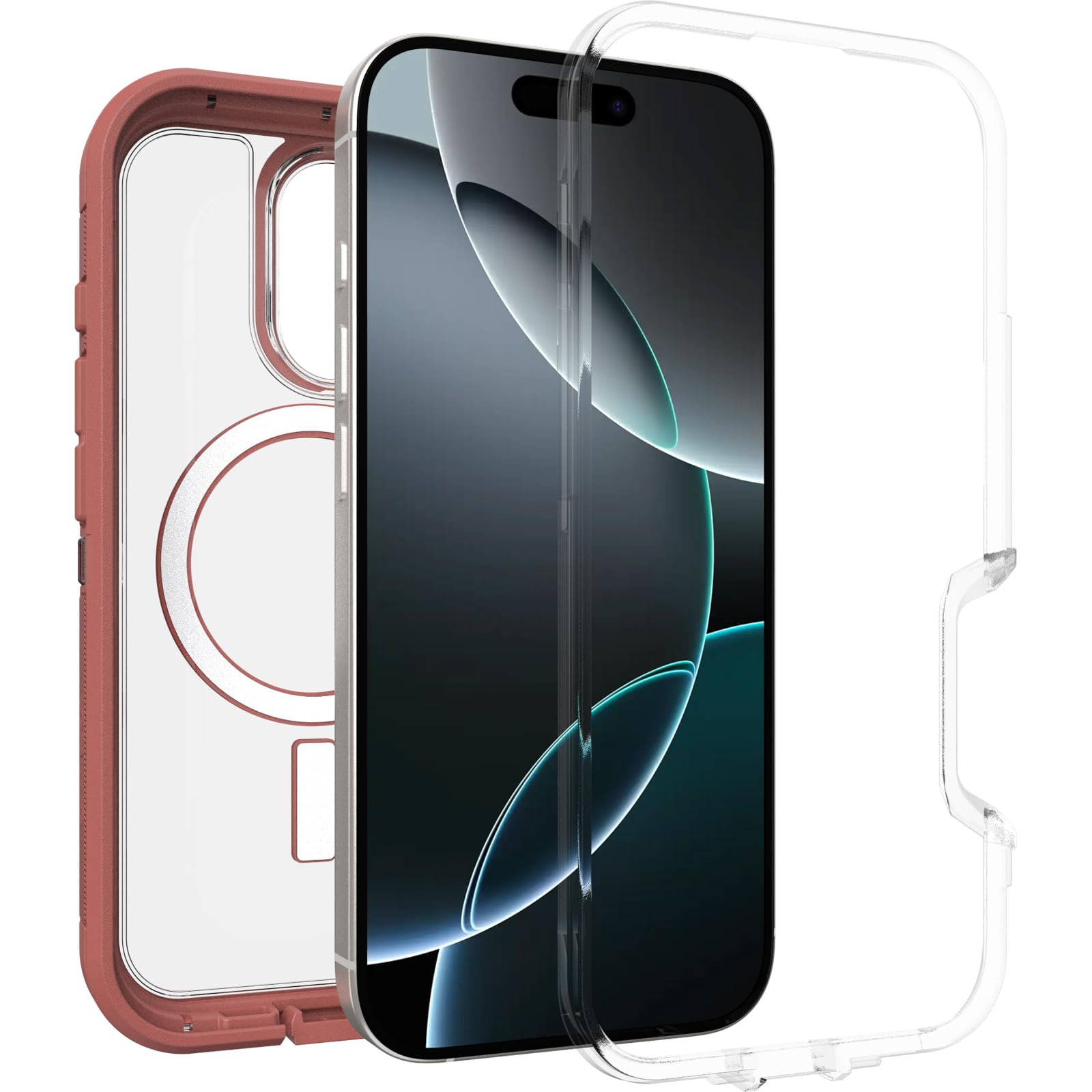 Otterbox Iphone 16 Pro Defender Series Xt Clear Case   Brick Red Clear