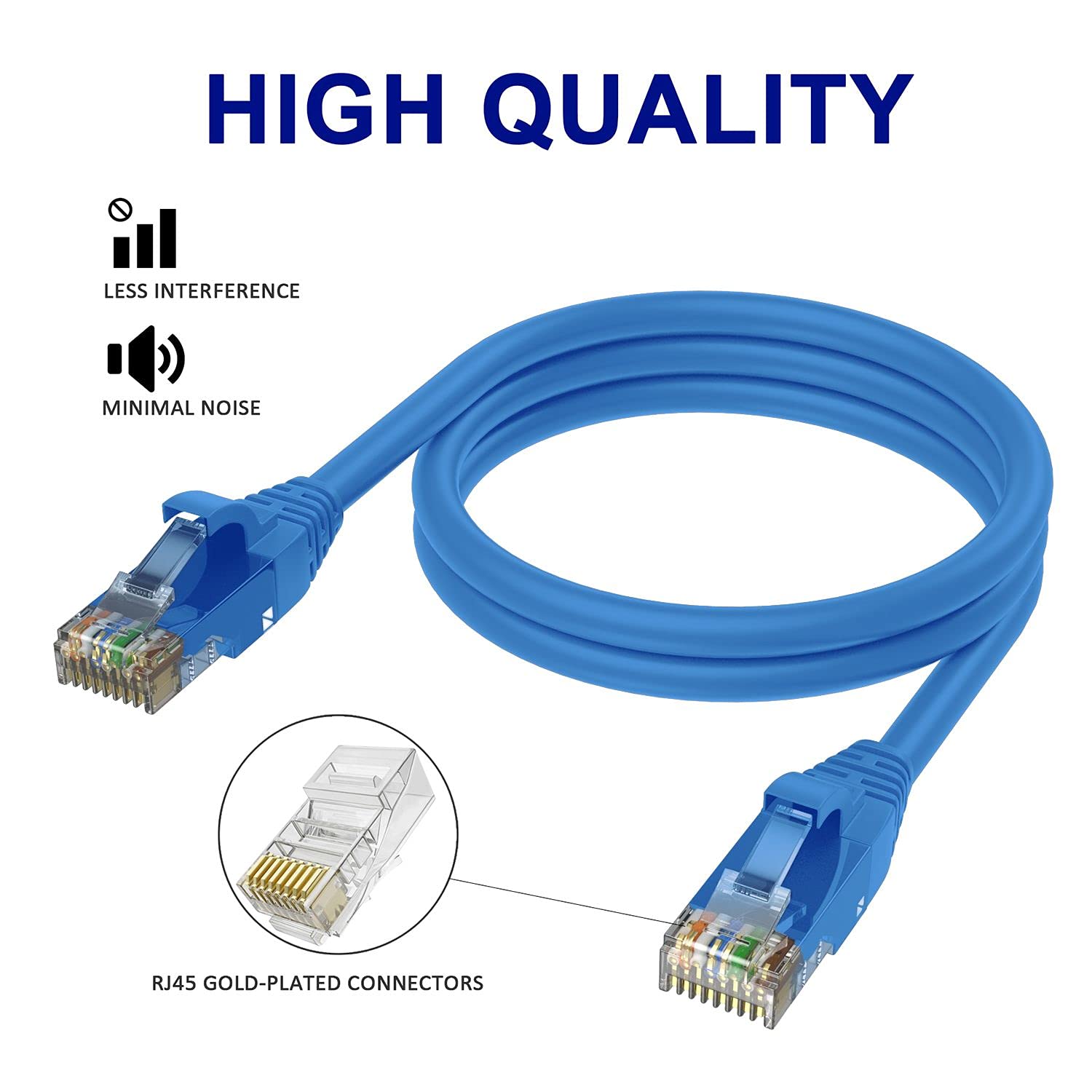 Adoreen Cat 6 Ethernet Cable 25 Ft Blue, High Speed Long Internet Network Cable(6 Colors To Select) Soft Flexible Sturdy, Poe, Rj45 Cat 5 5E Patch Cable Cord, Tangle Free Tight Connection+15 Ties
