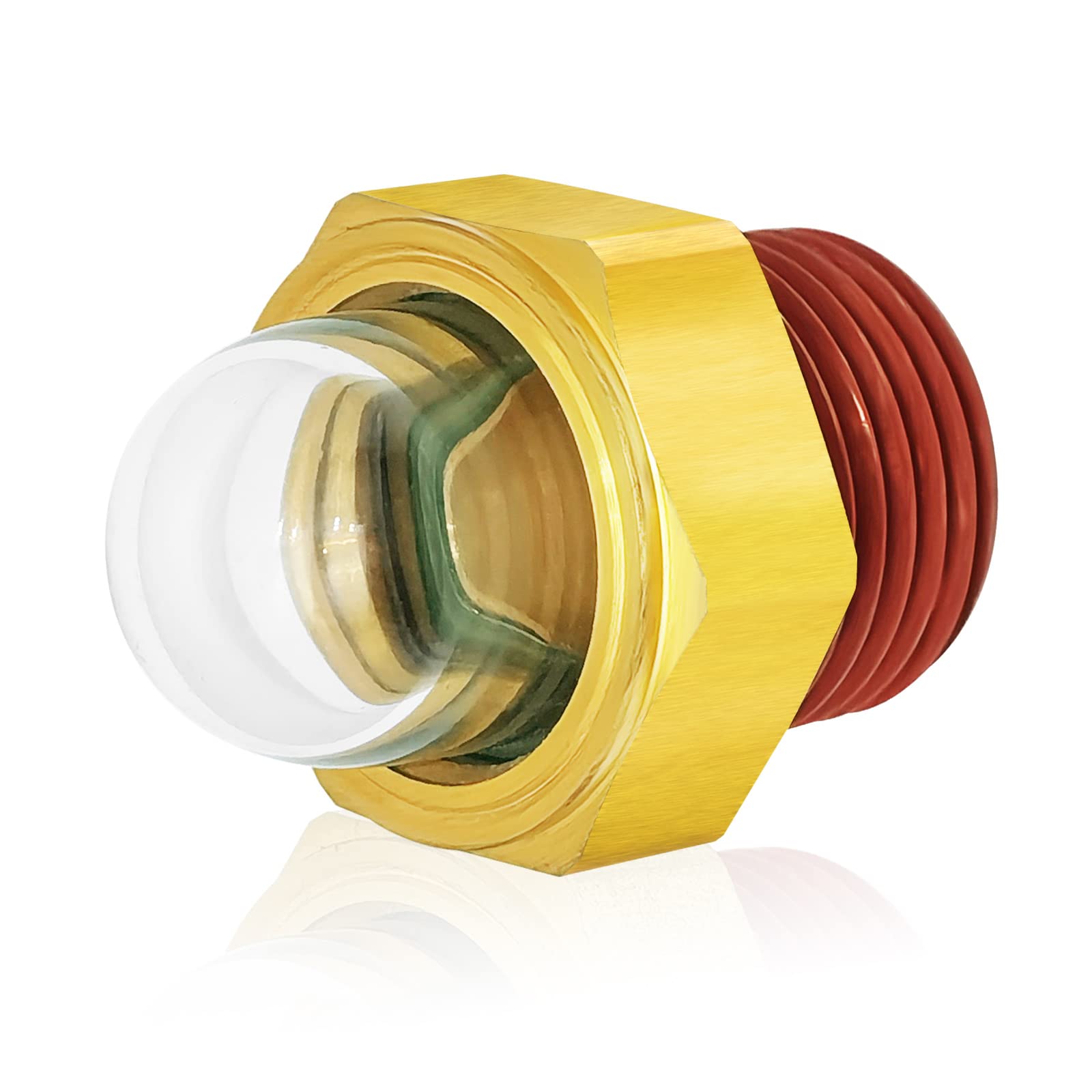 Domed Oil Sight Glass, 3/4'' Npt Hex Head Oil Sight Glass, Brass Bulls Eye Sight Glass Liquid Level Gauge Oil Indicator Window F